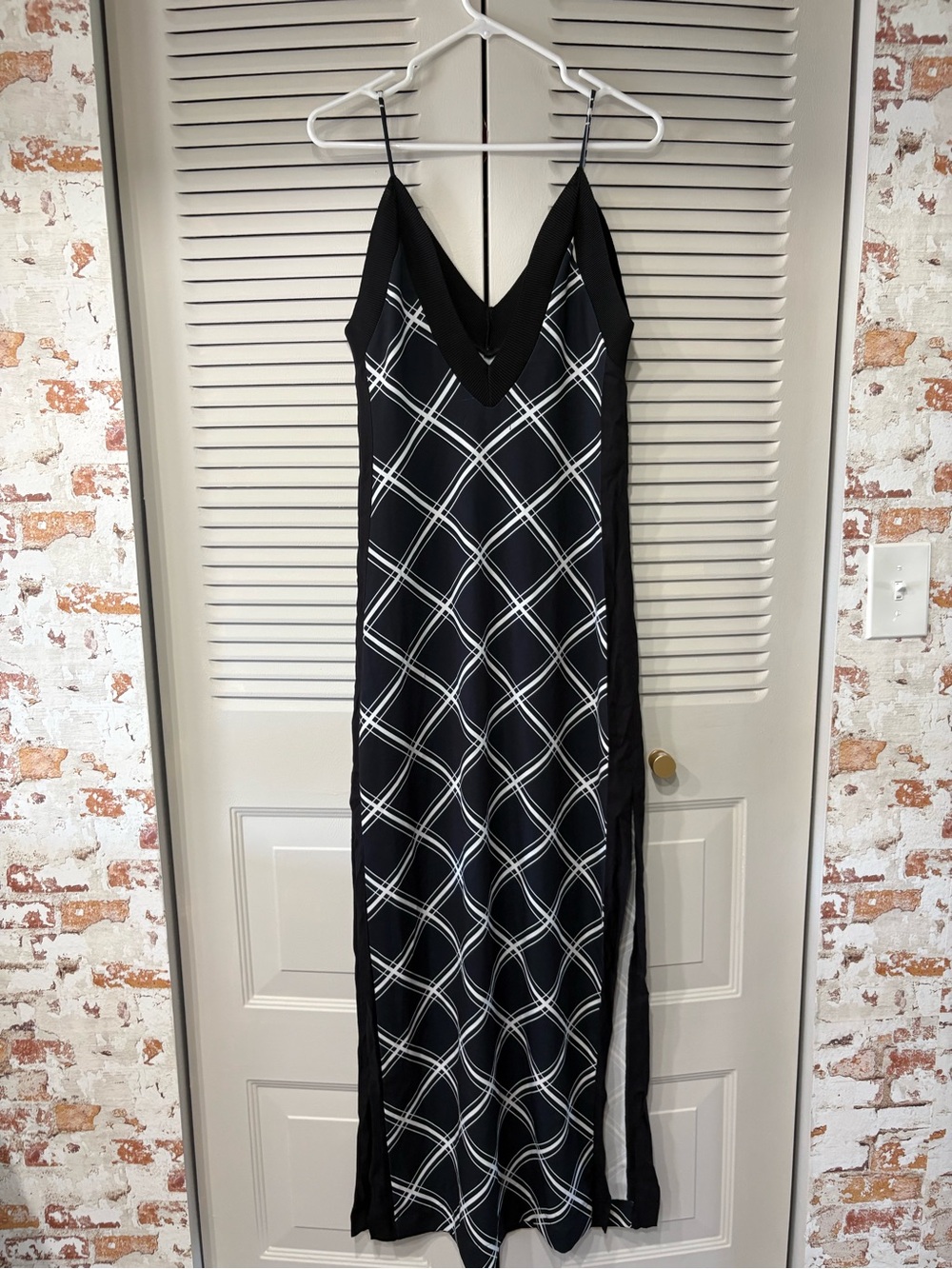 Animale Black and White Geometric Slip Maxi Dress